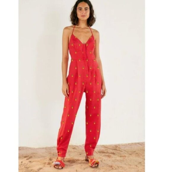 Farm Rio Jumpsuit Red with Pineapples. Size Large NWT - Picture 1 of 8